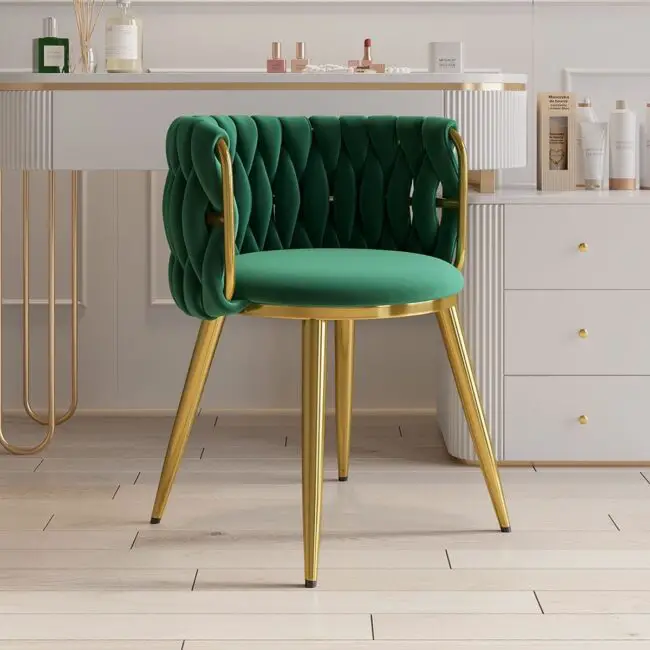 Sculptural Olive Chair with Gold Accents