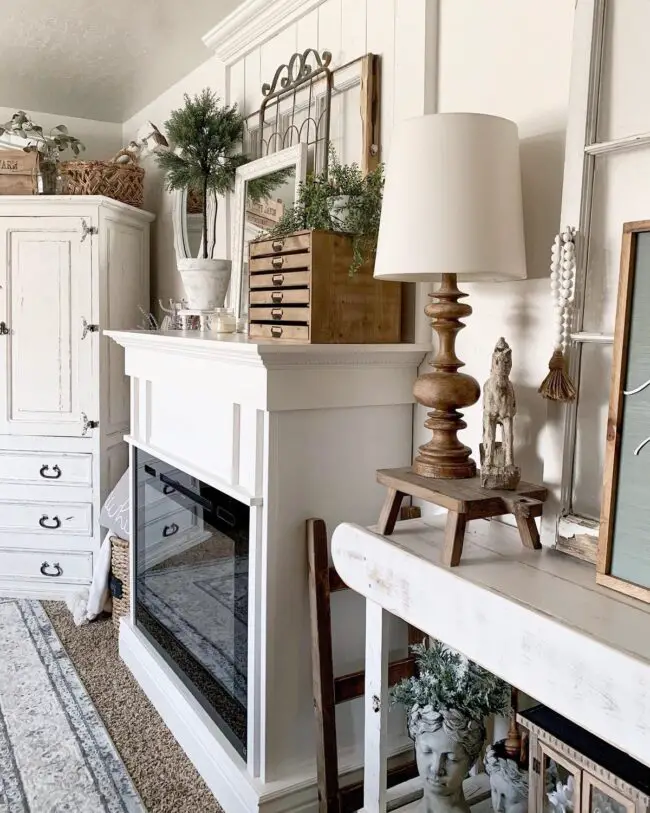 Layered Mantle with Vintage and Rustic Decor