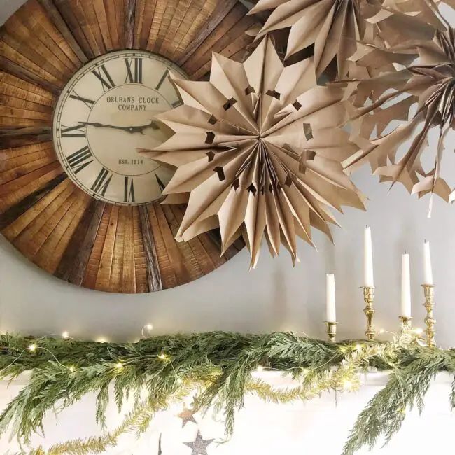 Rustic Clock Mantel with Greenery Accents