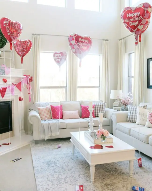 Festive Living Room Adorned with Heart Ball