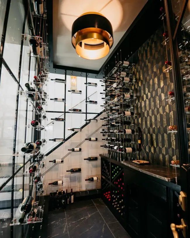 Contemporary Wine Cellar with Geometric Shelves