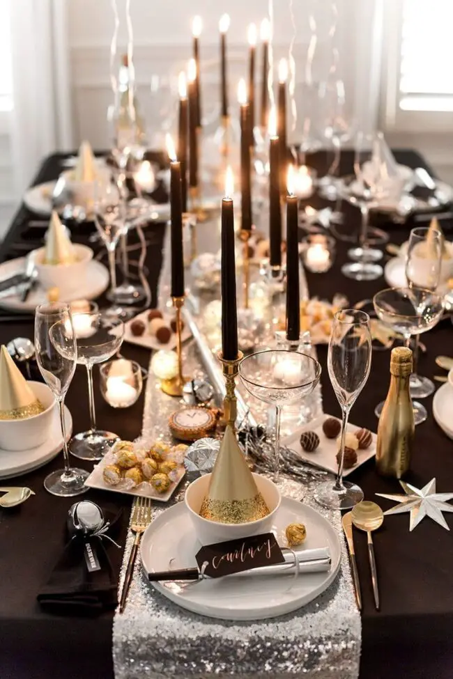 Elegant Black and Gold Candlelit Dining