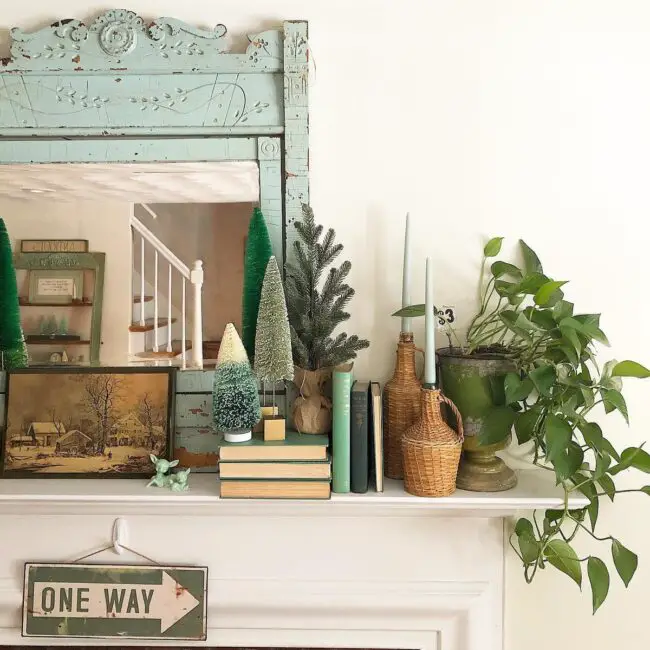 Vintage Vibes with a Unique Mantel Mix