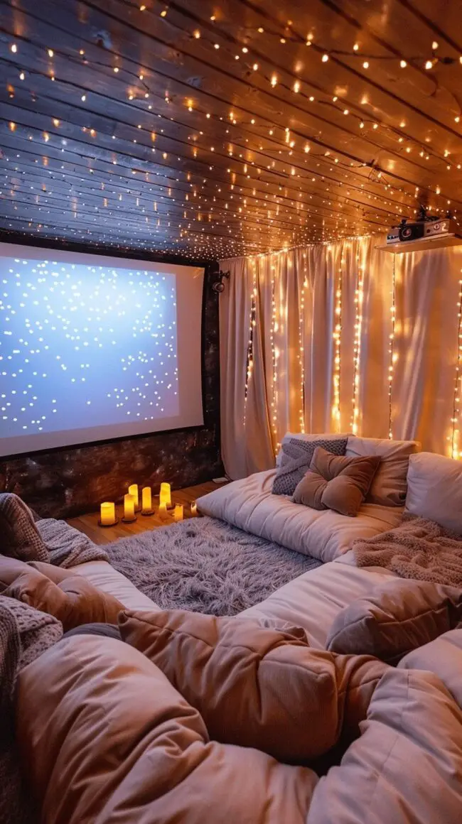 Magical Home Theater with Soft Fairy Lighting