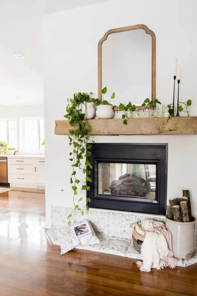 Natural Greenery & Soft Glow for the Mantel