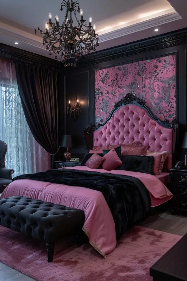 Chic Pink and Black Bedroom Design