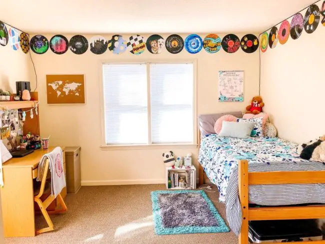 Eclectic Dorm Room with Vinyl Record Decor