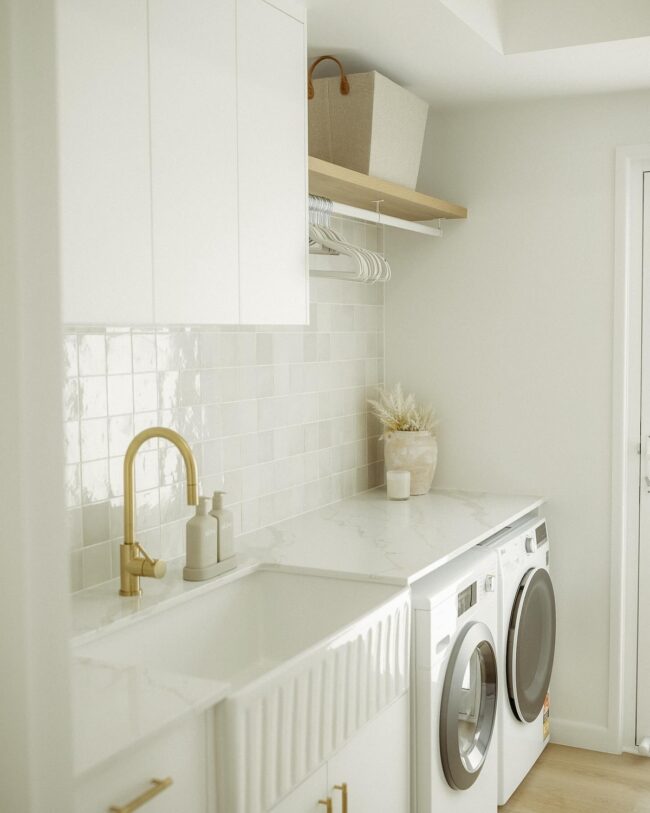 Minimalist Laundry with White and Gold