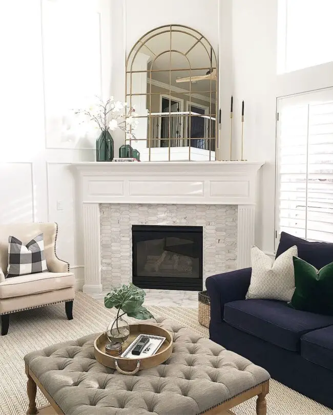 White Mantel with Hexagonal Tile Surround