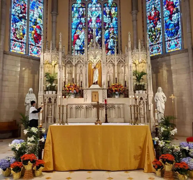 Colorful Stained Glass Altar with Blooms