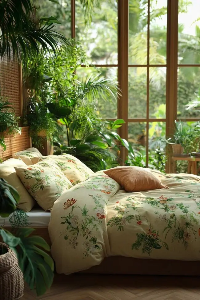 Bedroom with Lush Greenery Surroundings