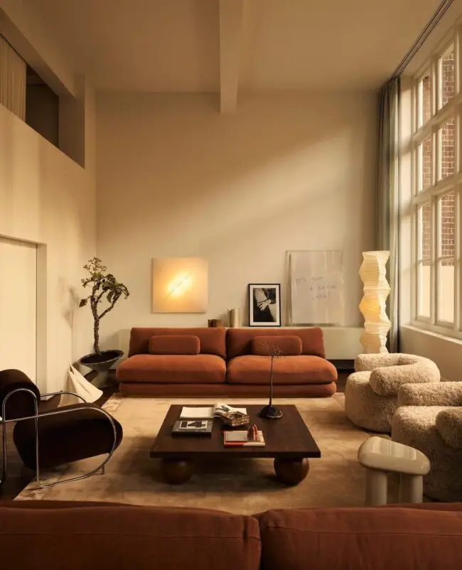 Retro Warmth in a Spacious Living Room