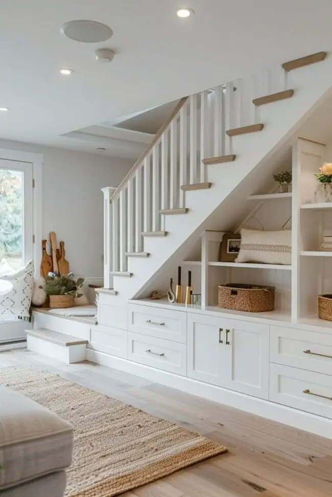 Charming Staircase Design with Hidden Storage