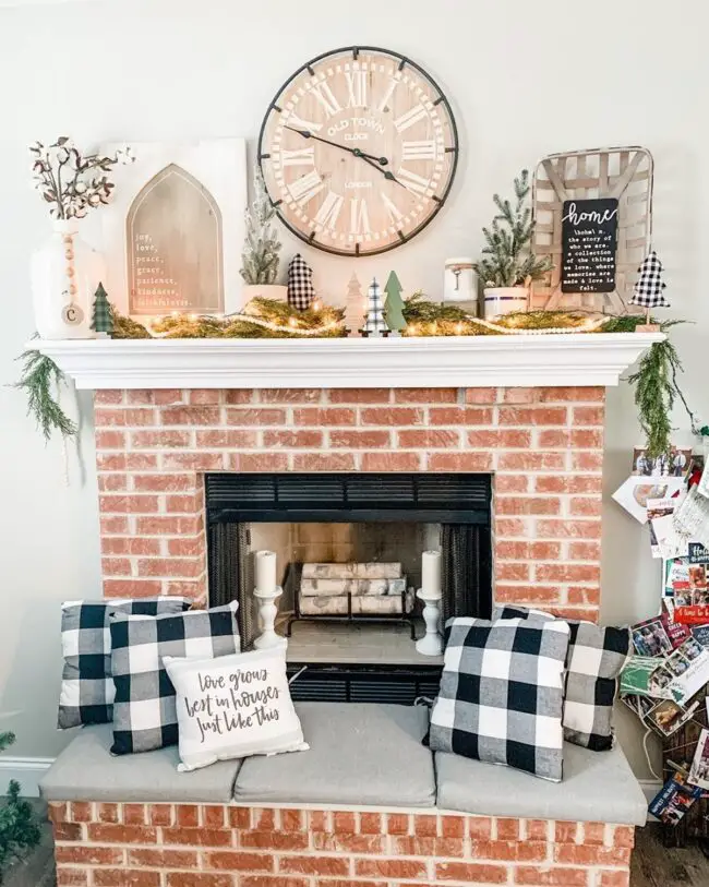 Rustic Farmhouse Mantle with Clock and Accents