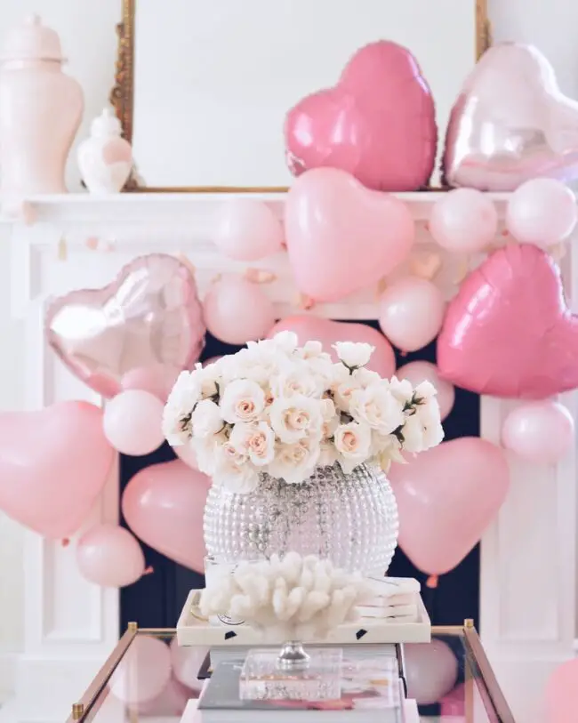 Charming Fireplace Adorned with Roses and Ball