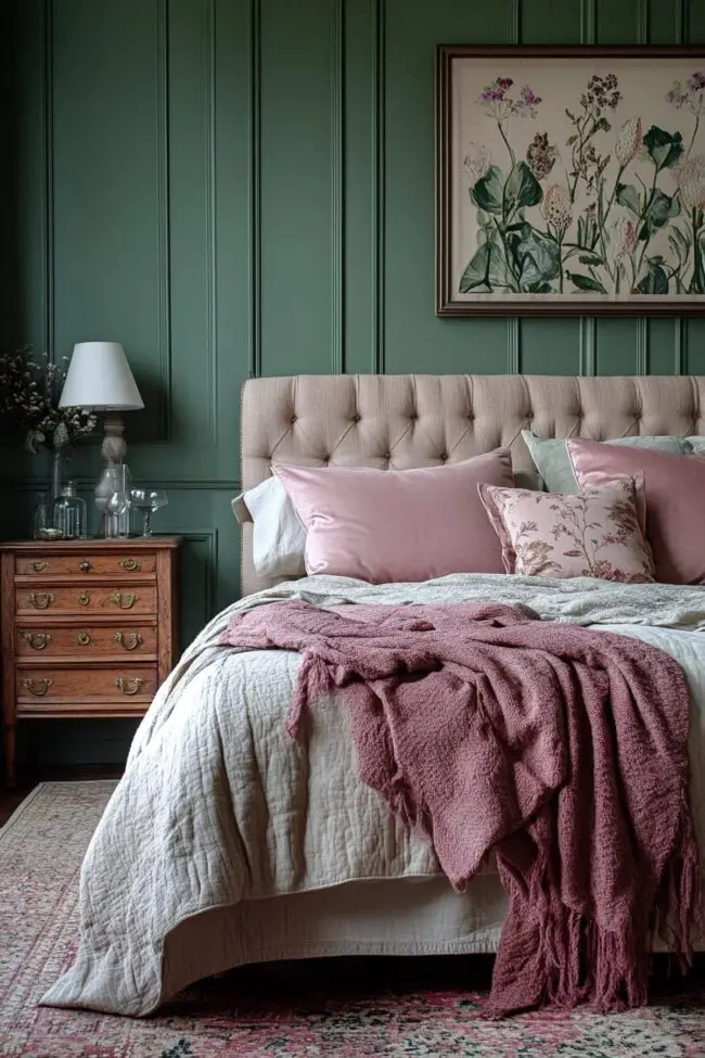 Subdued Green and Purple Room