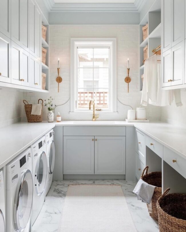 Serene Laundry with Sky Blue Cabinets