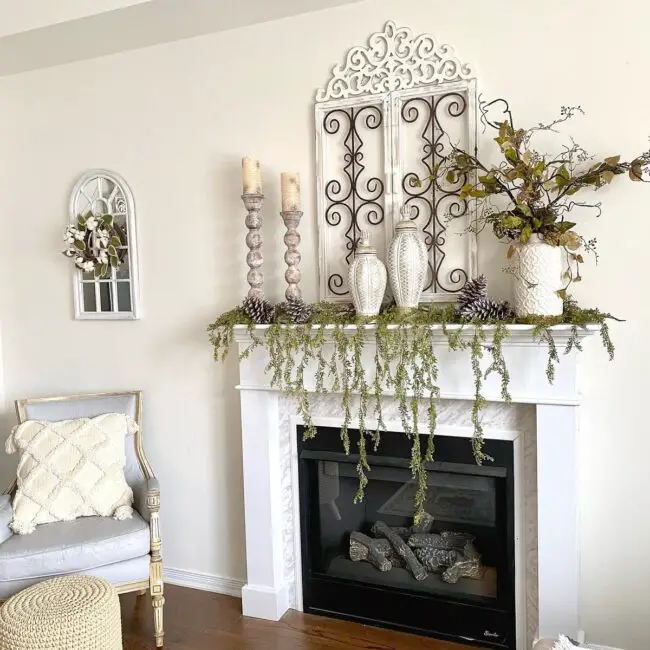 Nature-Inspired Mantle with Greenery and Rustic Vibes