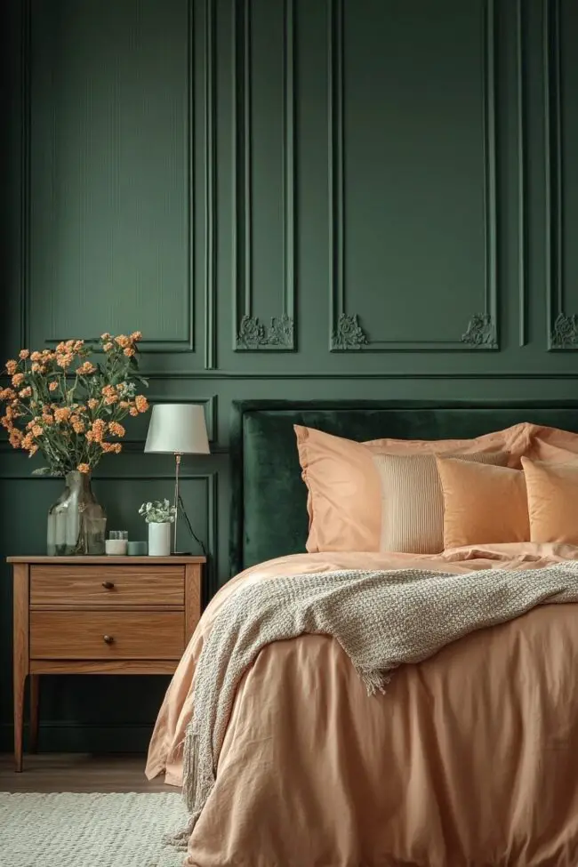 Tranquil Green and Peach Bedroom Design