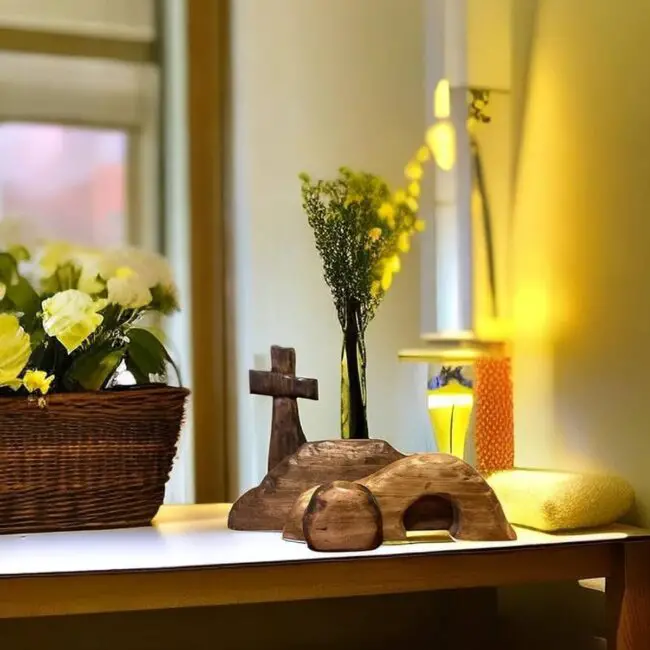 Rustic Wood Cross with Graveyard Setting