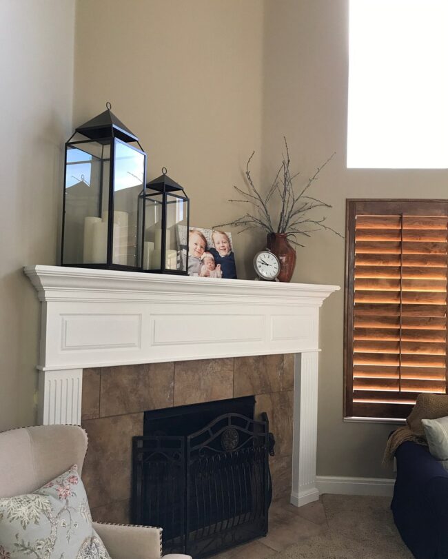 Traditional Mantel with Brown Tiled Surround