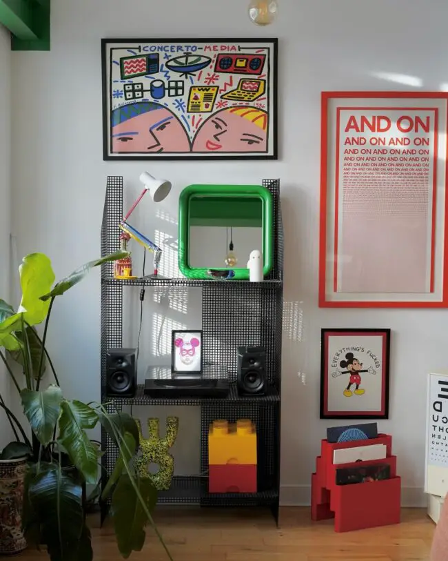 Eclectic Display Shelf and Art Wall