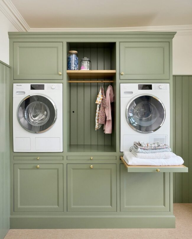 Vintage Laundry with Green Cabinets