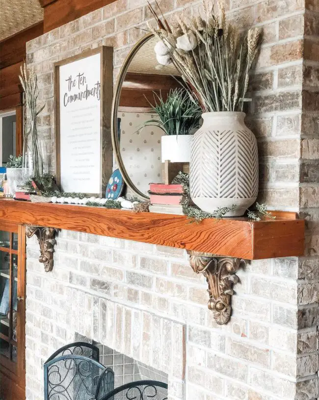 Rustic Farmhouse Mantle with Natural Elements